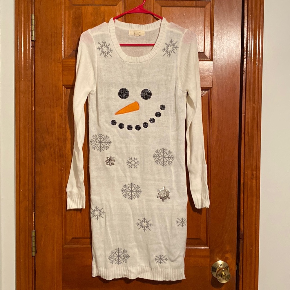 No Comment White Snowman Sweater Dress